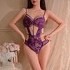 Postura Divertida Lingerie Sexy Macacão Vazado Tira Tentação Renda Transparente Pijama Roxo Grátis Feminino 6387