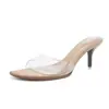 Encuentro Cercano Temporada 2026 Nuevos Zapatos de Tacón Alto Transparentes de Verano para Mujer, Tacones Delgados, Punta Cuadrada, Cómodos para los Pies, Sandalias Abiertas para Uso al Aire Libre, Impresionantemente Hermosos