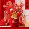 Enfeite Balde da Fortuna 2026 com Flores Artificiais e Arranjos Decorativos para Ano Novo, Deus da Riqueza, Festival da Primavera e Celebrações de Ano Novo