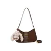 Bolsa de Axila com Aparência Sofisticada, Simples e Elegante Nova Coleção Inverno 2025 Bolsa Dumpling de Cor Contrastante Bolsa Transversal de Camurça
