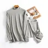 Ropa de otoño pantalones largos algodón suéter de algodón fino para hombre algodón traje de ropa interior térmica para jóvenes y mediana edad cuello alto medio otoño e invierno