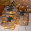 Caixa de Presente de Natal com Luzes, Decorações Xadrez Vermelho e Preto, Caixa Vazia, Enfeites de Pinha, Arranjo de Cena, Conjunto de Caixa de Presente de Três Peças
