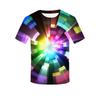 Camiseta de manga corta con cuello redondo y estampado digital colorido de verano de comercio exterior de Amazon para parejas con impresión T3D de una generación de cabello