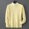 Suéter 100% Lana Pura Australiana Pequeño Cuello Redondo Tejido de Trenzas Hombre Adolescentes Color Sólido Tejido Simple Top Cálido