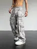 Calças Camufladas Americanas Retrô Masculinas Ins Tendência Soltas Retas Calças de Ferramenta Masculinas High Street Lavadas de Perna Larga Casuais