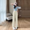 Pantalones de pierna ancha color caramelo Ice-shreds 2024 para mujer, verano, delgados, de cintura alta, corte ajustado, pantalones rectos holgados, pantalones casuales