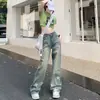 Jeans vintage rectos lavados para mujer, corte holgado, efecto adelgazante, tiro alto, pantalones largos