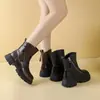 Botines retro estilo Martin con cremallera lateral para mujer, nueva colección otoño/invierno 2026, con suela gruesa, tacón ancho, de piel suave, forrados de felpa y cálidos de algodón