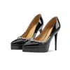 Sapatos de Salto Ultra Alto à Prova d'Água com Plataforma de Couro Patente de Boca Rasa 12cm para Mulheres, Salto Agulha Bico Fino com Strass para Comércio Exterior para Mulheres Baixas, Atacado