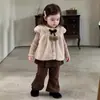 Roupa infantil, conjunto para meninas, colete peludo, suéter e leggings, conjunto de três peças, nova coleção outono/inverno, vestuário de qualidade para exportação