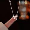 Colar de Prata de Lei S925 com Laço para Mulheres, Luxo Leve e Toque de Alto Padrão, Pingente de Estrela de Quatro Pontas com Zircônia, Corrente para Clavícula de Moda de Nicho