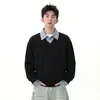 Sudadera falsa de dos piezas con cuello camisero para hombre, primavera y otoño, marca de tendencia estilo americano, corte holgado, polo de estudiante, top de retazos, chaqueta casual
