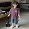 Camiseta de Manga Corta para Niños Estilo 2025 Ropa Infantil Camisa Polo para Niños Dibujo Animado Morado Manga Media Elegante Verano Ropa para Niños
