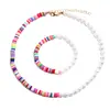 Collar para clavícula de cerámica suave de color bohemio estilo nacional con perla en forma de cadena para clavícula de temperamento retro suministro directo de fabricantes
