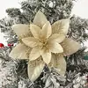 Flores Artificiais Decorativas de Natal Transfronteiriças, Bico-de-Papagaio de Tecido com Glitter Prata, Enfeites para Árvore de Natal, Acessórios de Decoração para Festas de Fim de Ano