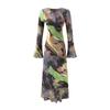 Vestido Redondo de Manga Larga Estilo Trompeta Estampado Difuminado Estilo Europeo y Americano Otoño Nueva Moda Cintura Adelgazante Elegante Falda Larga
