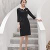 Moda directa de fábrica transpirable coreano corte ajustado ajustado cuello en V delgado verano para mujer ropa de negocios vestido negro con cuello corazón