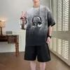 Conjunto Deportivo Holgado para Hombre en Verano, Camiseta de Manga Corta de Dos Piezas con Pantalones Tres Cuartos, un Conjunto de Ropa de Dos Piezas