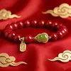 Pulseira Cinnabar Fidelity com Areia Dourada Roxa de Alto Teor para Homens e Mulheres e Gourd Fulu de Jade Pulseira Antiga Benmingnian Presente