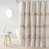Cortina de Ducha Impermeable para Baño, Cortina de Ducha Retro con Volantes y Pliegues, Cortina de Ducha con Lazo Hecha a Mano, Cortina de Ducha para Baño sin Taladro