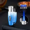 Encendedor de Doble Chorro de Venta Caliente Transfronterizo, Encendedor Metálico Creativo, A Prueba de Viento, Sensación de Alta Gama, Encendedor de Alta Potencia, Modelo Nuevo