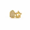 Anéis de Dente Duplos Vazados de Moda Personalizados Mais Vendidos com Estrela de Cinco Pontas Totalmente Diamantados Zircônia Microincrustada, Acessório da Moda Popular Estilo Rap para o Oriente Médio
