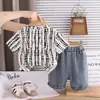 Conjunto de Verano para Niños, Elegante y a la Moda, Nuevo Modelo 2026, Conjunto Casual de Dos Piezas con Camiseta Irregular y Shorts de Mezclilla para Niños