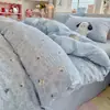 Juego de cuatro piezas de algodón acolchado tipo caricatura Clase A, gasa de doble capa fresca y simple estilo ins, juego de tres piezas de algodón puro para dormir sin ropa, fundas de edredón individuales y dobles 3