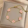 Pulsera Popular Transfronteriza de Trébol de Cuatro Hojas de la Suerte en Oro de 18 Quilates, Elegante Pulsera de Cinco Flores de Lujo Ligero para la Buena Suerte al por Mayor