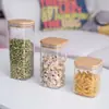 Bote de Té Hermético a Prueba de Humedad de Vidrio de Borosilicato Alto con Base de Bambú, Recipiente para Granos de Cocina, Caja de Almacenamiento Transparente, Bote Cuadrado Sellado