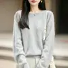 Suéter de punto de lana sin costuras para mujer, otoño e invierno, estilo retro, corte holgado, manga larga, top básico casual