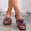 Pantuflas de Talla Grande Transfronteriza para Mujer 2025 Verano Nuevo Europeas y Americanas Planas de Punta Cuadrada para Exterior Pantuflas con Pedrería Talla 43 Exportación