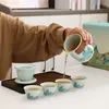 Conjunto de Chá Kung Fu Qianli Jiangshan para Viagem ao Ar Livre, Bule de Cerâmica Portátil, Tendência Nacional, Lembrança de Negócios, Presente