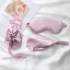 Conjunto de máscara de olho de seda dupla face, máscara de olho de cetim, cinto de cabelo, bolsa de pano, conjunto de três peças, presente de casamento, logotipo