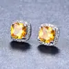 Brincos de Tarraxa Europeus Retrô Coloridos com Pedras Esmeralda Quadrados Cravejados com Zircônia Femininos Leve Luxo Temperamento Diário Joias da Moda Venda por Atacado