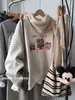 Sudadera Gris para Mujer Cuello Redondo 2025 Nuevo Otoño e Invierno Terciopelo Engrosado Manga Larga Estilo Perezoso Superior Sin Capucha Estilo Coreano