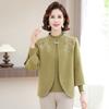 Abrigo de Moda de Estilo Occidental Cálido de Dos Piezas con Forro Polar de Otoño para Madres, Traje de Suéter de Estilo Nacional de Otoño e Invierno para Mujeres de Mediana Edad y Ancianas