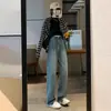 Jeans de Cintura Alta y Pierna Ancha para Mujer Otoño e Invierno 2024 Nuevas Explosiones con Forro Polar Adelgazantes Caídos Retro Pantalones Rectos