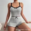 Conjunto de Casa para Mujer Transfronterizo para Primavera y Verano, Top Camisola con Lazo y Shorts Conjunto de Dos Piezas para Dormir, Se Puede Usar Afuera, Estilo Delgado para Invierno