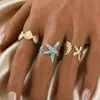 Anel de Liga de Moda Retro Europeia e Americana Transfronteiriço Estrela do Mar Concha Anel de Pérola Irregular Conjunto de Acessórios