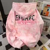 Sudadera con Capucha Rosa Estampada con Letras de Nuevo Diseño Americano Estilo Coreano para Mujer Otoño e Invierno Personalizada de Nicho Tie-Dye Top