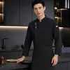 Fivela Dourada Letra Moda Roupa de Trabalho para Chef Masculino Manga Longa Hotel Cozinha de Fundos Preto Inverno Vestuário para Catering Restaurante