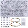 Cuentas de Letras Acrílicas Cuentas del Alfabeto Inglés 4X7Mm Redondas Planas Cuadradas Populares Caja de Bricolaje Accesorios para Pulseras