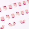 Adesivos de unha curtos brancos oblíquos franceses com listras rosa para meninas, estilo simples e moderno, produto acabado
