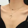 Colar Metálico Multicamadas Estilo Frio Europeu e Americano Feminino Simples Longo Personalizado Cruz Lua Corrente de Clavícula Pingente