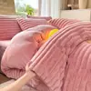 Conjunto de Pelúcia de Pelo de Coelho de Quatro Peças para Outono e Inverno, Roupa de Cama Quente, Lençol e Capa de Edredom Espessados de Veludo Leite, Conjunto de Três Peças de Pelo de Coelho