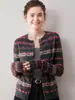 Cardigan Vintage de Malha Fair Isle com Gola Redonda para Mulheres, Pura Caxemira, Casaco Suéter Artístico de Manga Longa, Novo Estilo Outono/Inverno