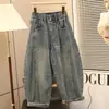 Pantalones vaqueros lavados retro para niño, primavera y otoño, talla grande, con un diseño de hendidura tridimensional, elegantes y cómodos, pantalones tipo harén de corte holgado