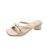 Primer Encuentro Temporada Sandalias Francesas Cuadradas con Lazo para Mujer Nuevo Estilo Verano 2026 Tacón Grueso Redondo de 4cm Sandalias de Hada Slip-On
