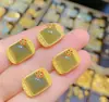 Prata Esterlina S925 Galvanizada com Ouro Puro 24K, Pingente Cubo de Açúcar de Jade Hetian para Pulseiras e Colares, Acessório Exquisito
